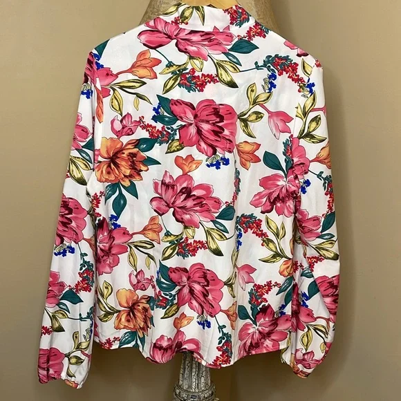 SHEIN Bow Tie Pink Multicolor Flower Blouse Size XL - Picture 11 of 12